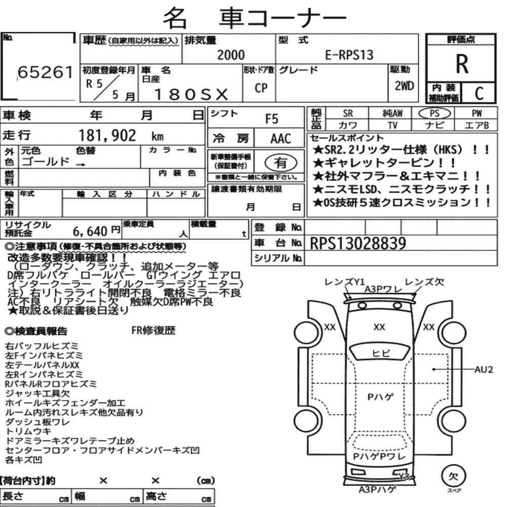 Arkusz aukcyjny — 2023 Nissan 180SX