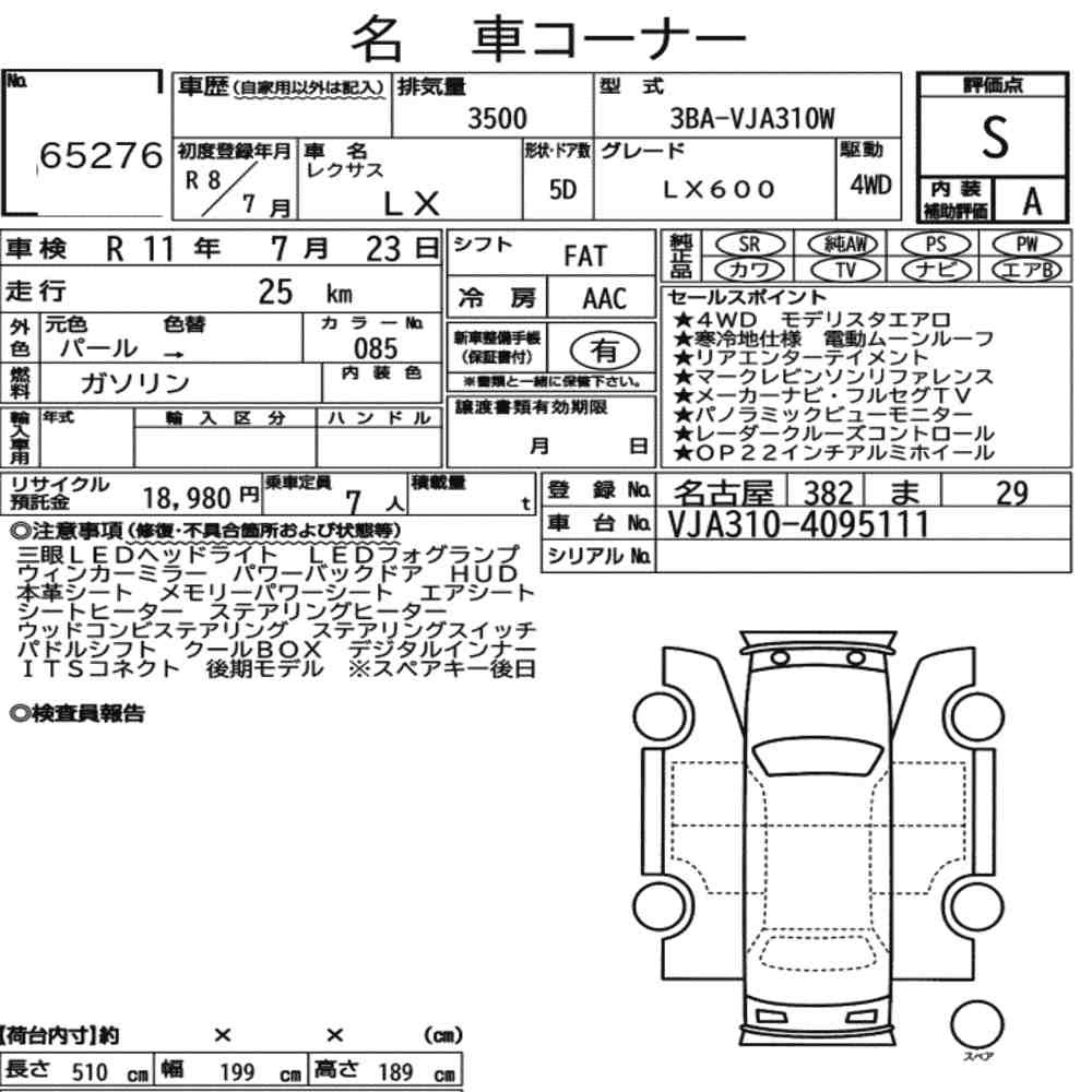 Arkusz aukcyjny — 2026 Lexus LX 4WD LX600