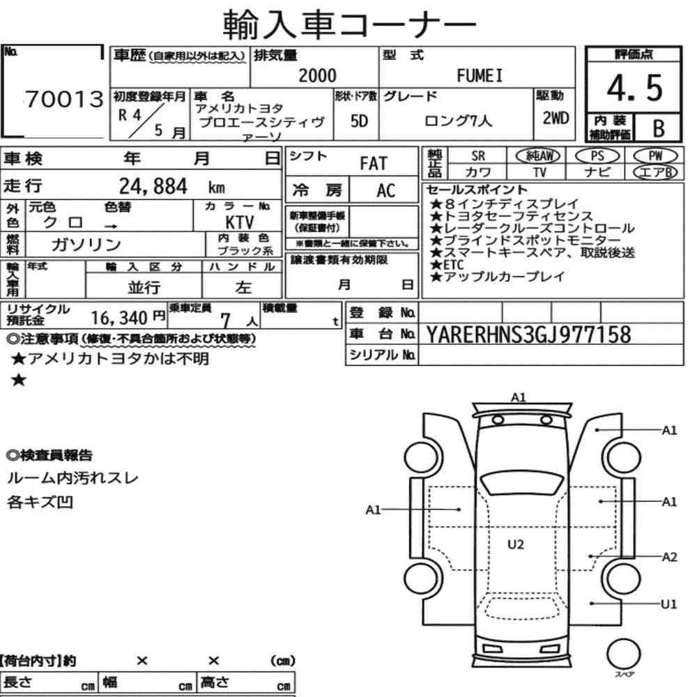 Arkusz aukcyjny — 2022 America Toyota FUMEI