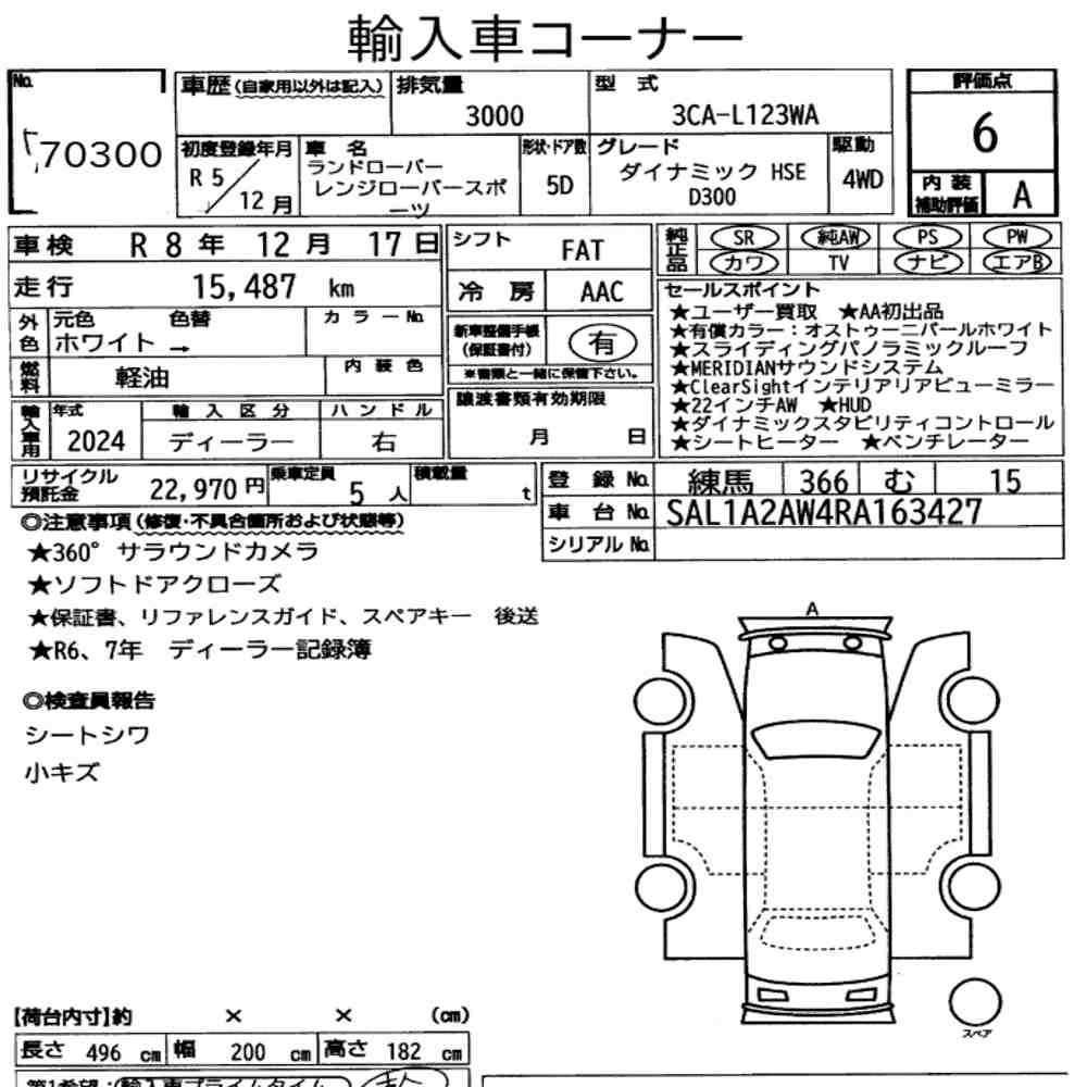 Arkusz aukcyjny — 2023 Land Rover Range Rover Sport 4WD