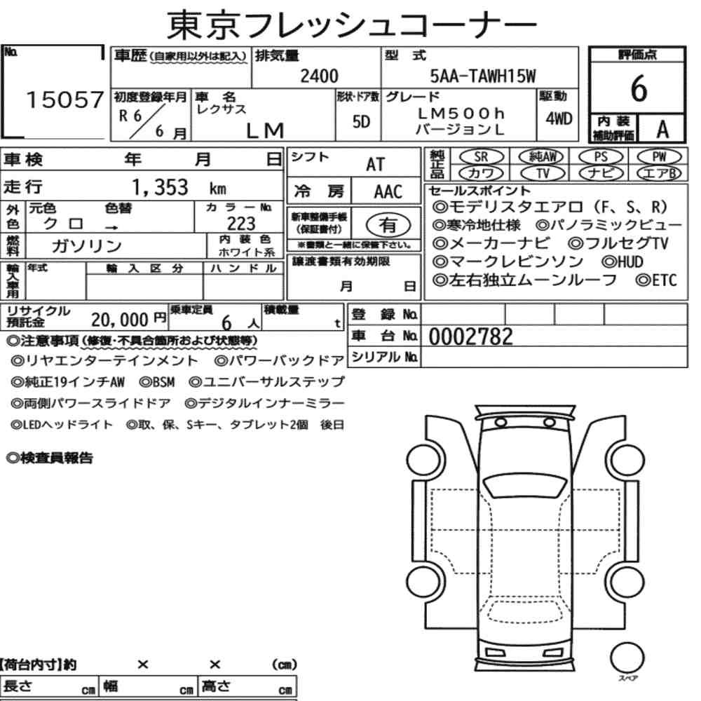 Arkusz aukcyjny — 2024 Lexus LM 4WD LM500H Version L