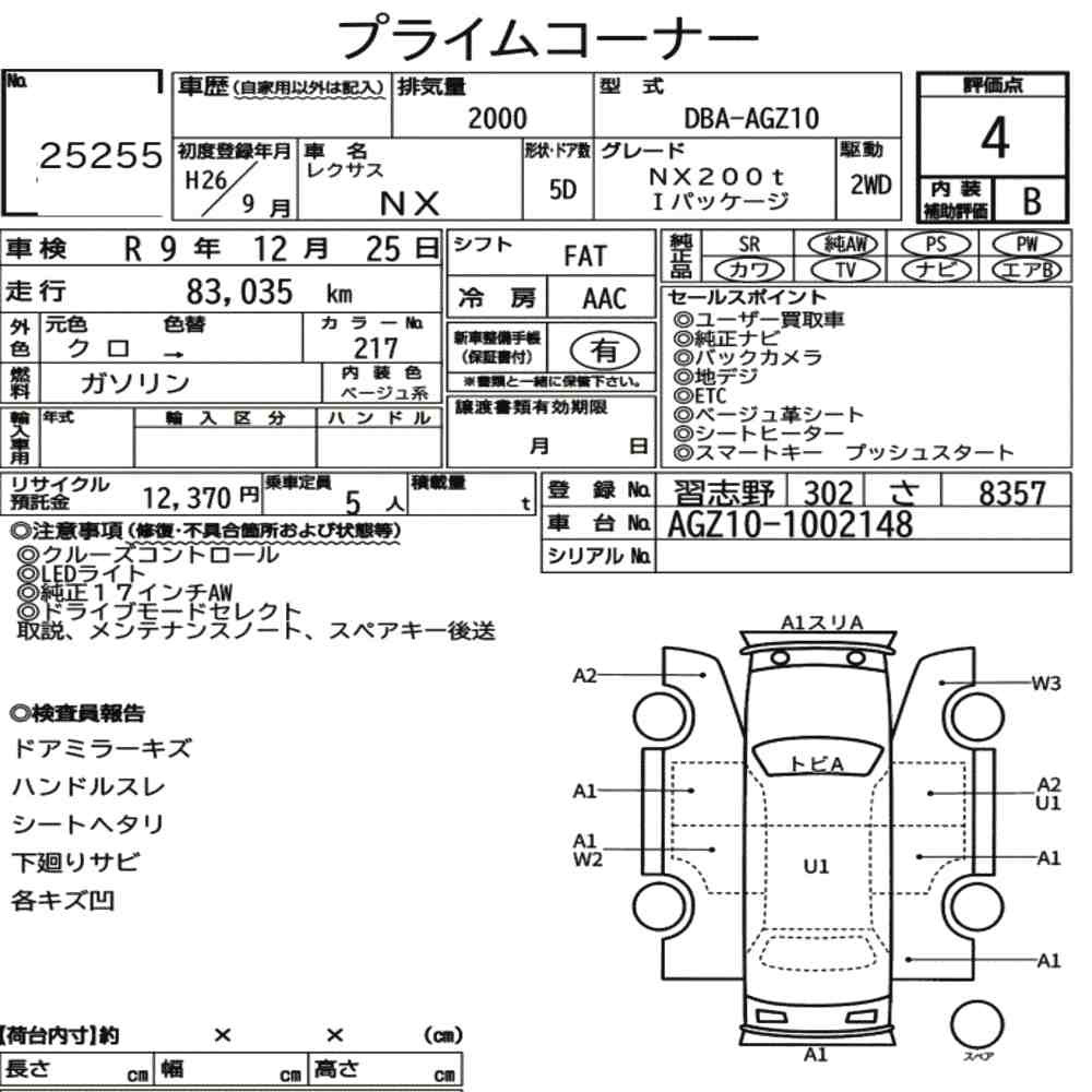 Arkusz aukcyjny — 2014 Lexus NX NX200T I Package