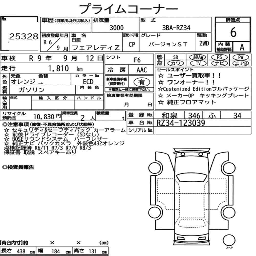 Arkusz aukcyjny — 2024 Nissan Fairlady Z CP Version ST