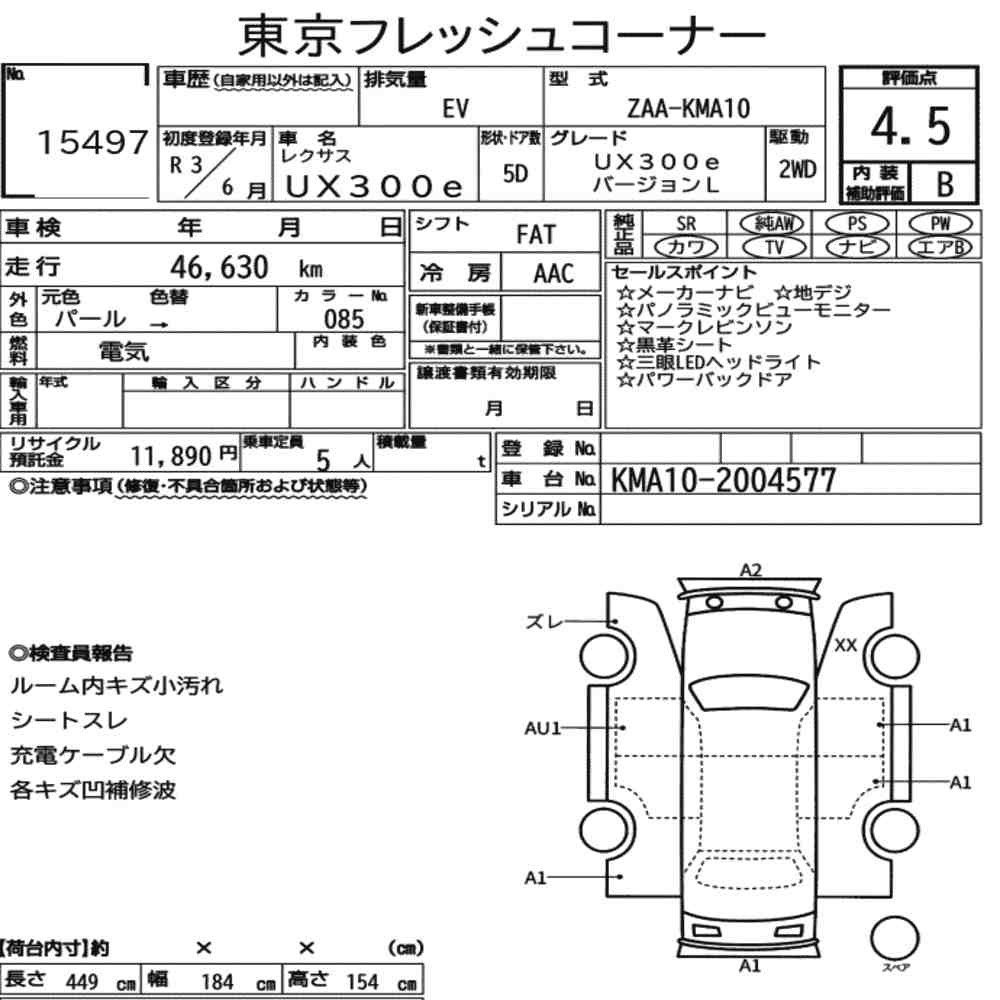 Arkusz aukcyjny — 2021 Lexus UX300E UX300E Version L