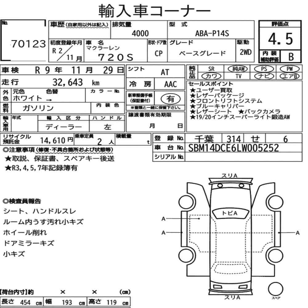 Arkusz aukcyjny — 2020 McLaren 720S Base Grade