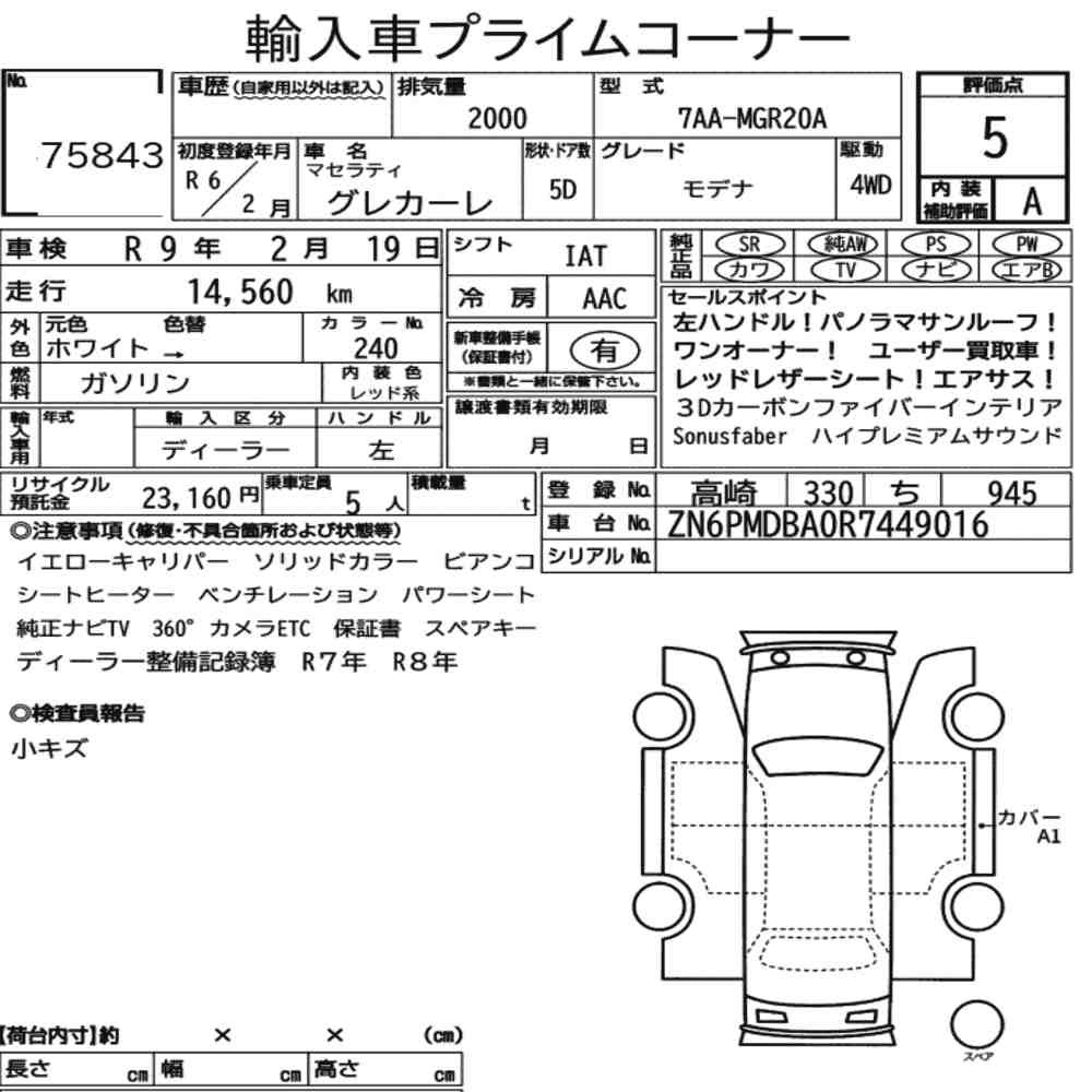 Arkusz aukcyjny — 2024 Maserati Grecale 4WD