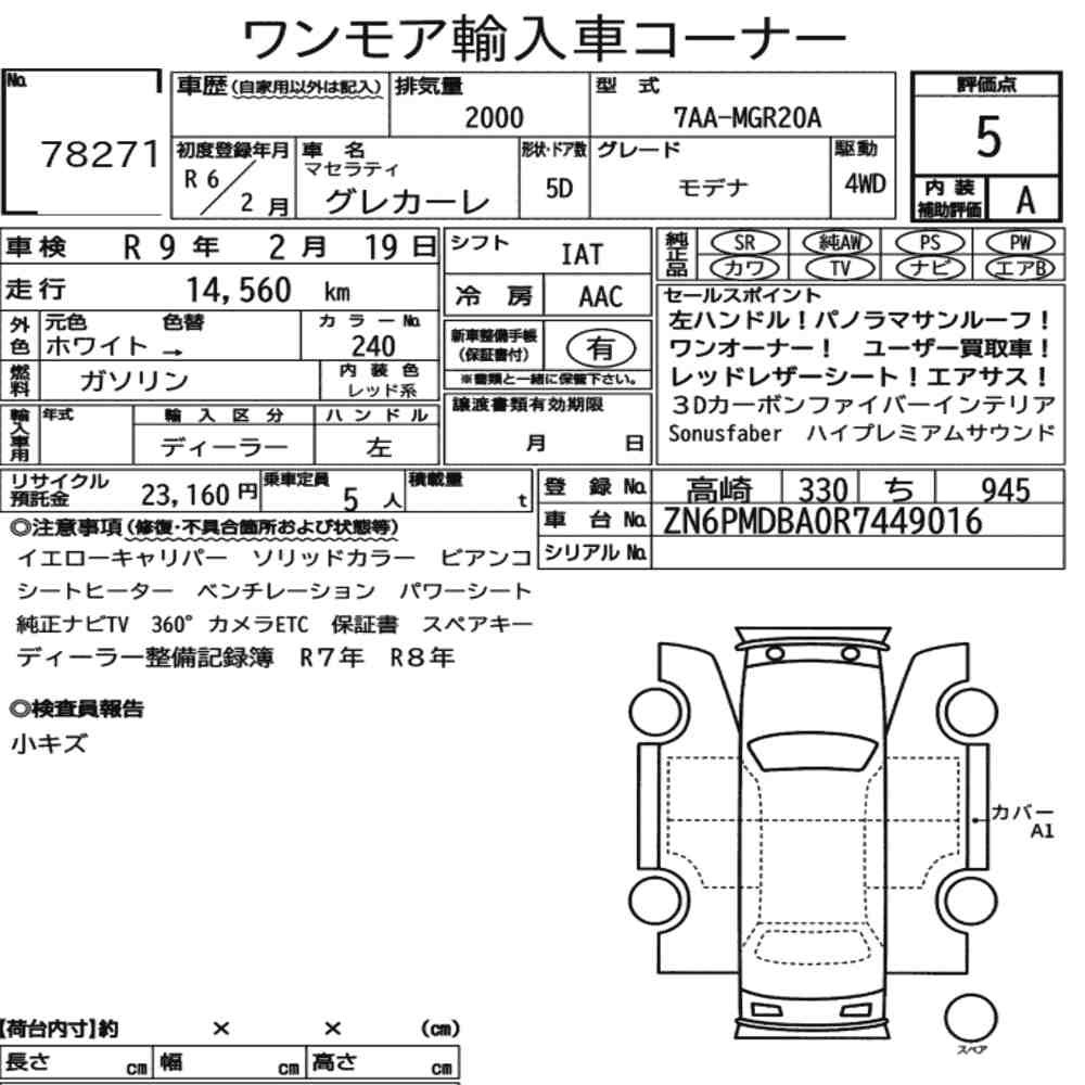 Arkusz aukcyjny — 2024 Maserati Grecale 4WD