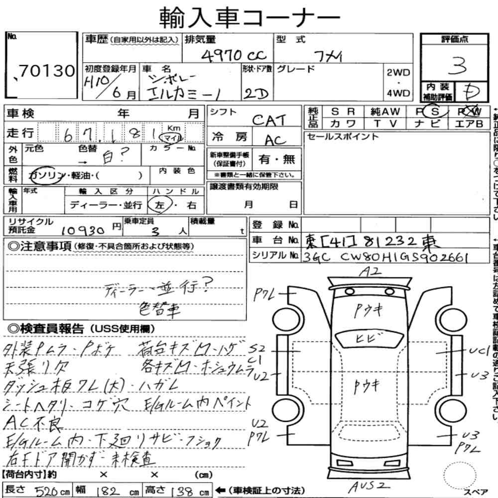 Arkusz aukcyjny — 1998 Chevrolet Elcamino Standard