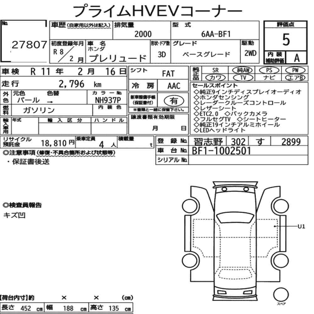 Arkusz aukcyjny — 2026 Honda Prelude 3D Base Grade