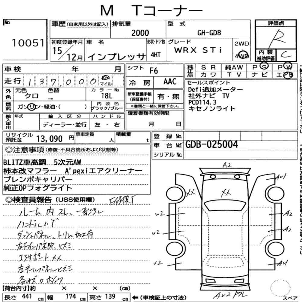 Arkusz aukcyjny — 2003 Subaru Impreza 4HT 4WD WRX Sti