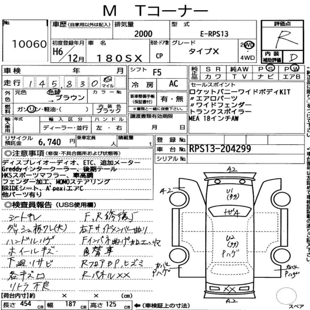 Arkusz aukcyjny — 1994 Nissan 180SX Type X