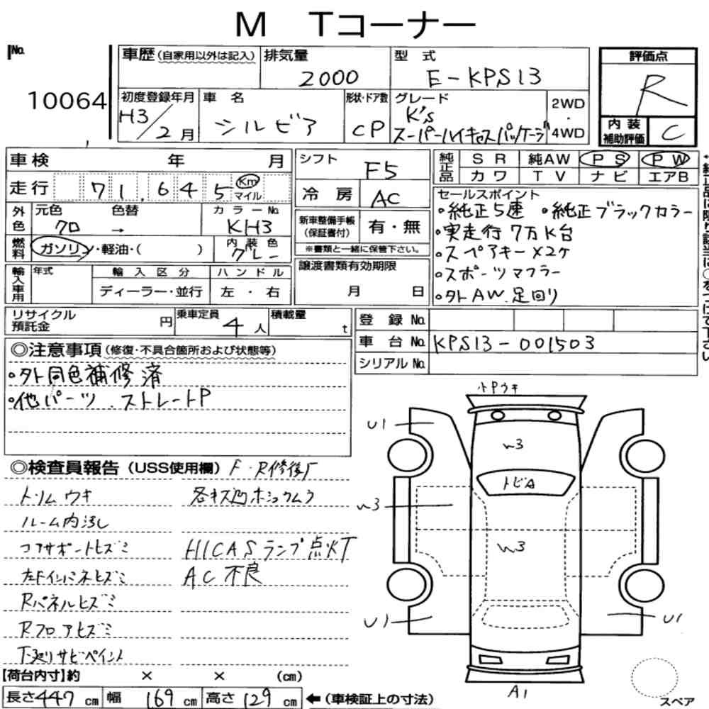 Arkusz aukcyjny — 1991 Nissan Silvia CP KS Super Hicas Package