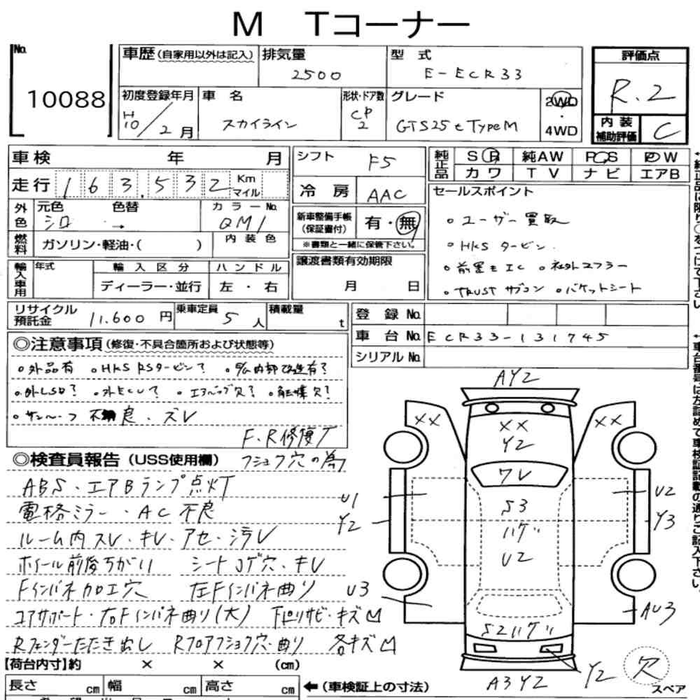Arkusz aukcyjny — 1998 Nissan Skyline CP GTS25T Type M