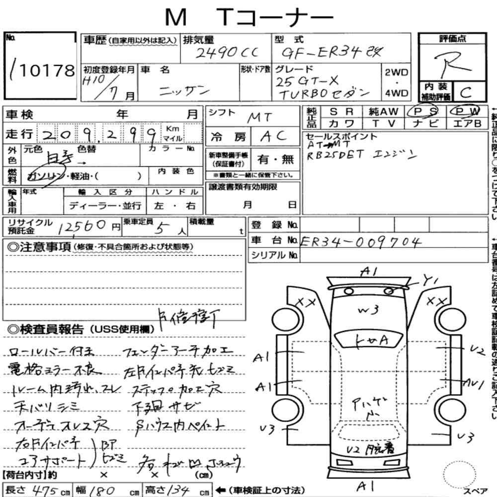 Arkusz aukcyjny — 1998 Nissan Skyline 4D 25GT-X Turbo