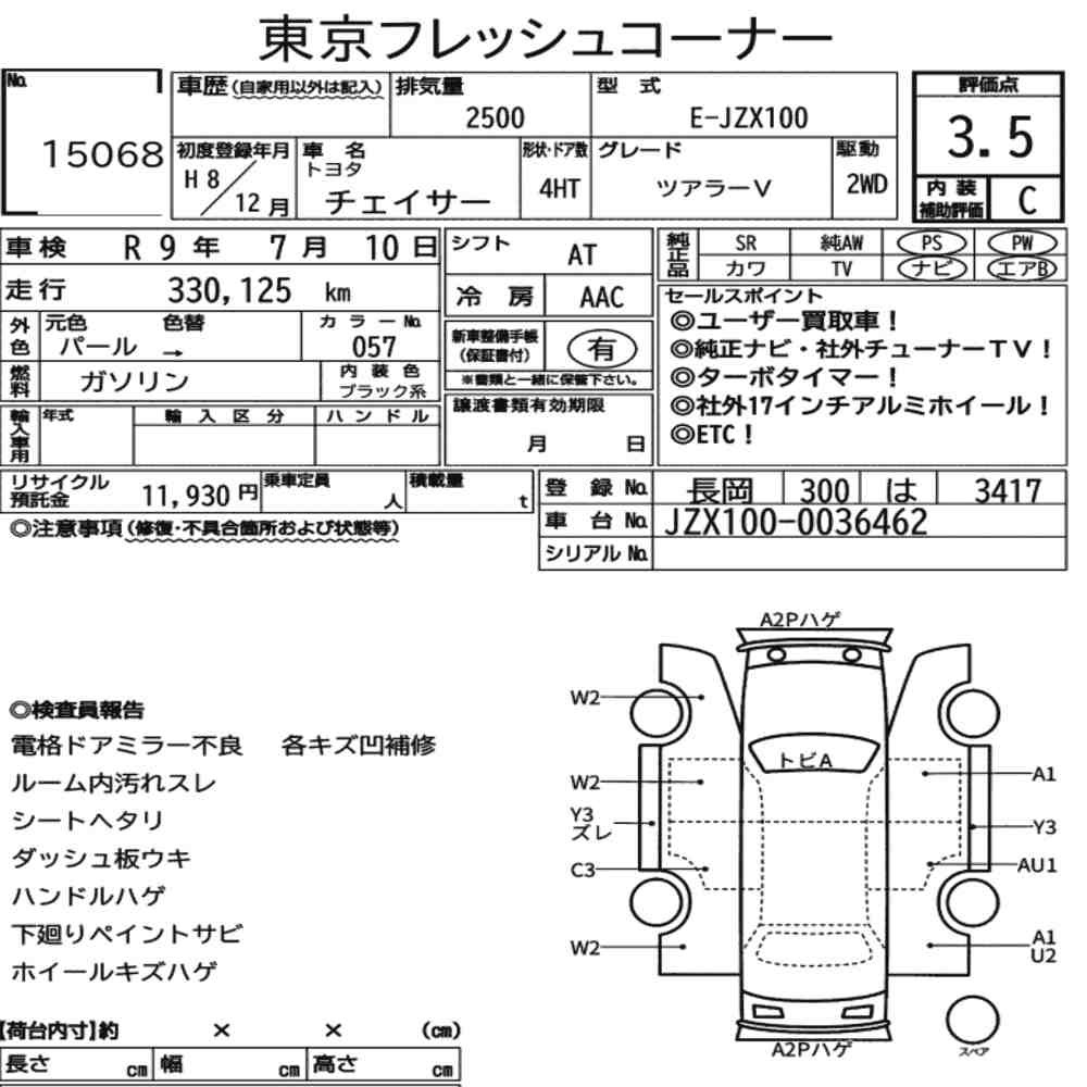 Arkusz aukcyjny — 1996 Toyota Chaser Tourer V