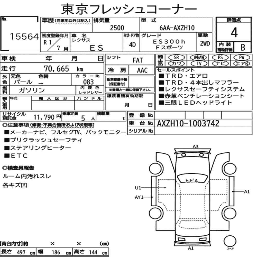 Arkusz aukcyjny — 2019 Lexus Es ES300H F Sport