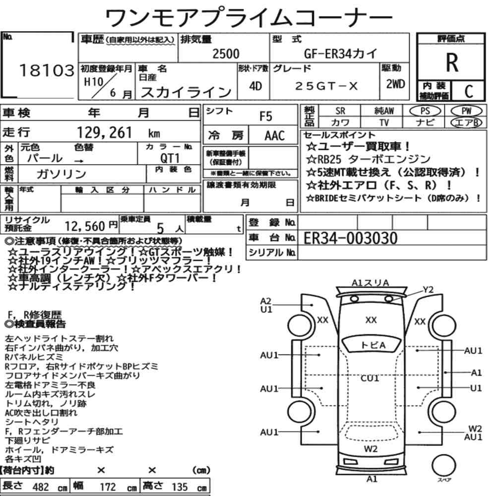 Arkusz aukcyjny — 1998 Nissan Skyline 4D 25GT-X