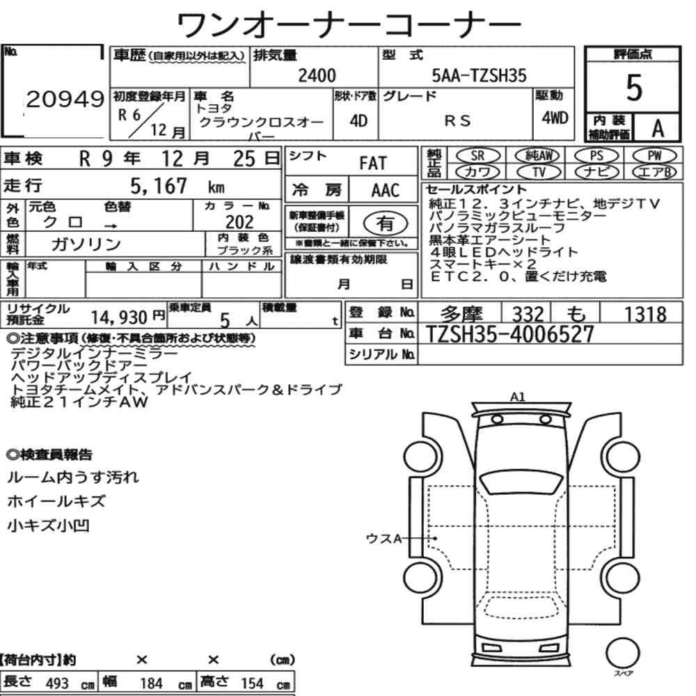 Arkusz aukcyjny — 2024 Toyota Crown Crossover 4WD RS
