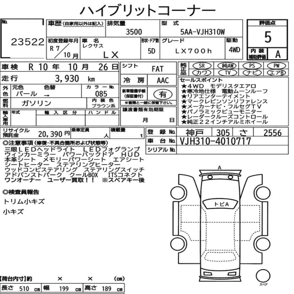 Arkusz aukcyjny — 2025 Lexus LX 4WD LX700H