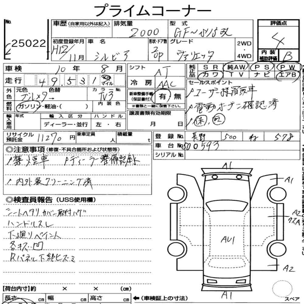 Arkusz aukcyjny — 2000 Nissan Silvia Op Varietta
