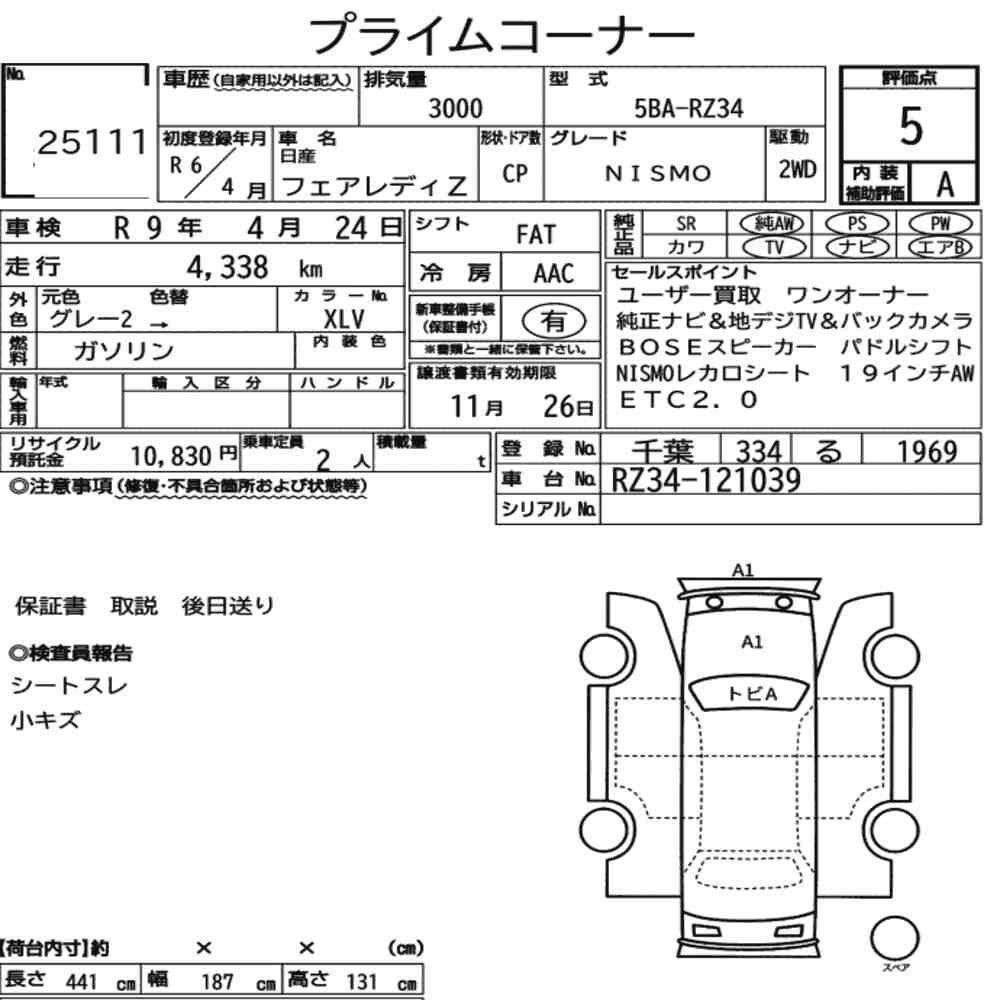 Arkusz aukcyjny — 2024 Nissan Fairlady Z CP Nismo