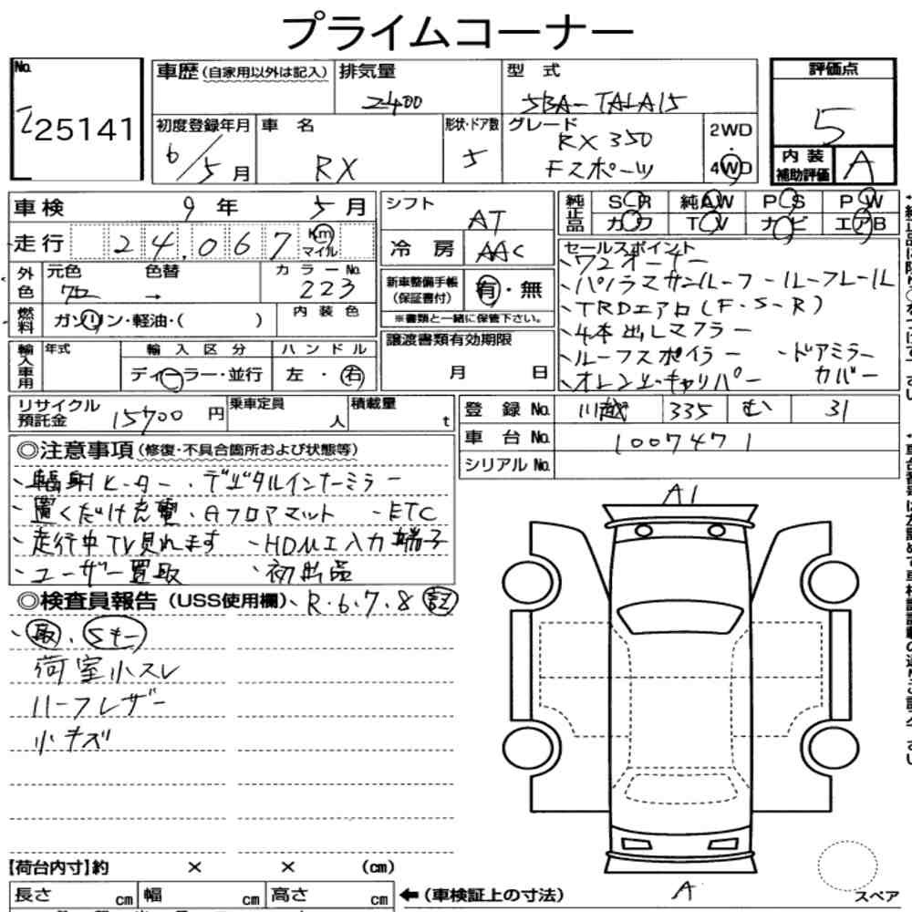 Arkusz aukcyjny — 2024 Lexus RX 4WD F Sport