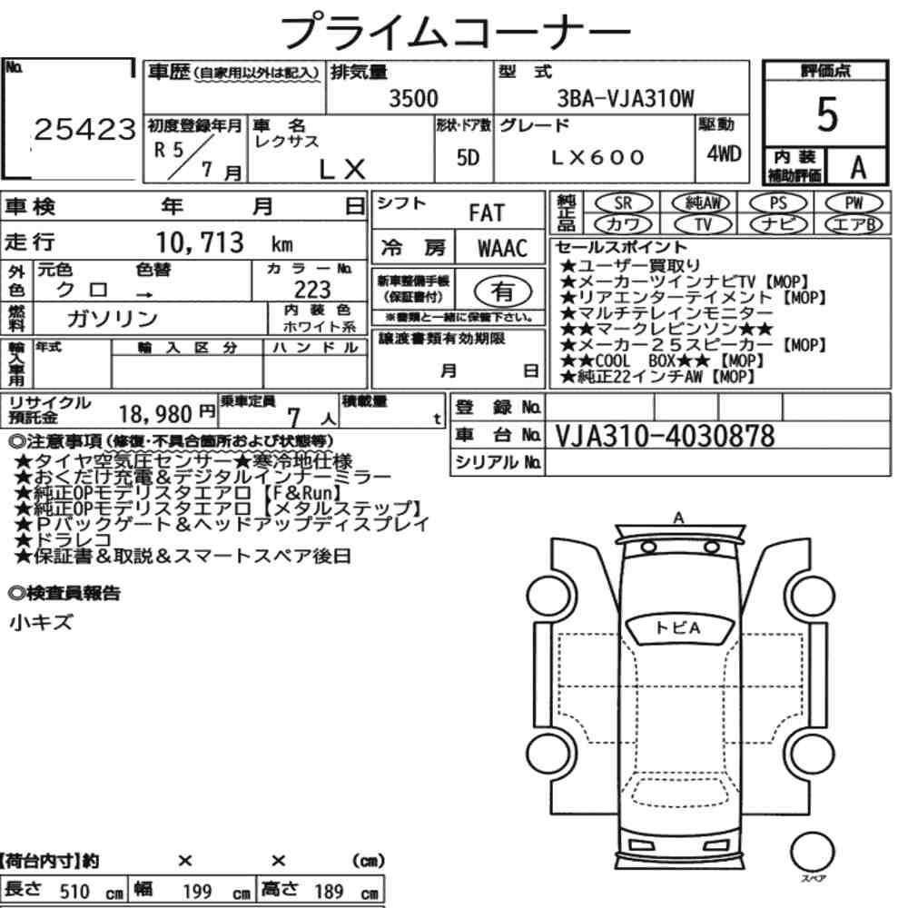 Arkusz aukcyjny — 2023 Lexus LX 4WD LX600