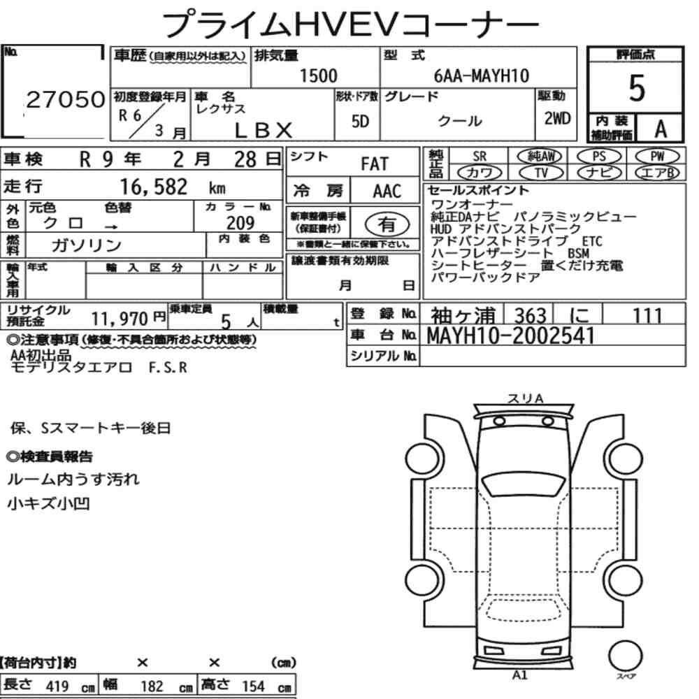 Arkusz aukcyjny — 2024 Lexus LBX Cool