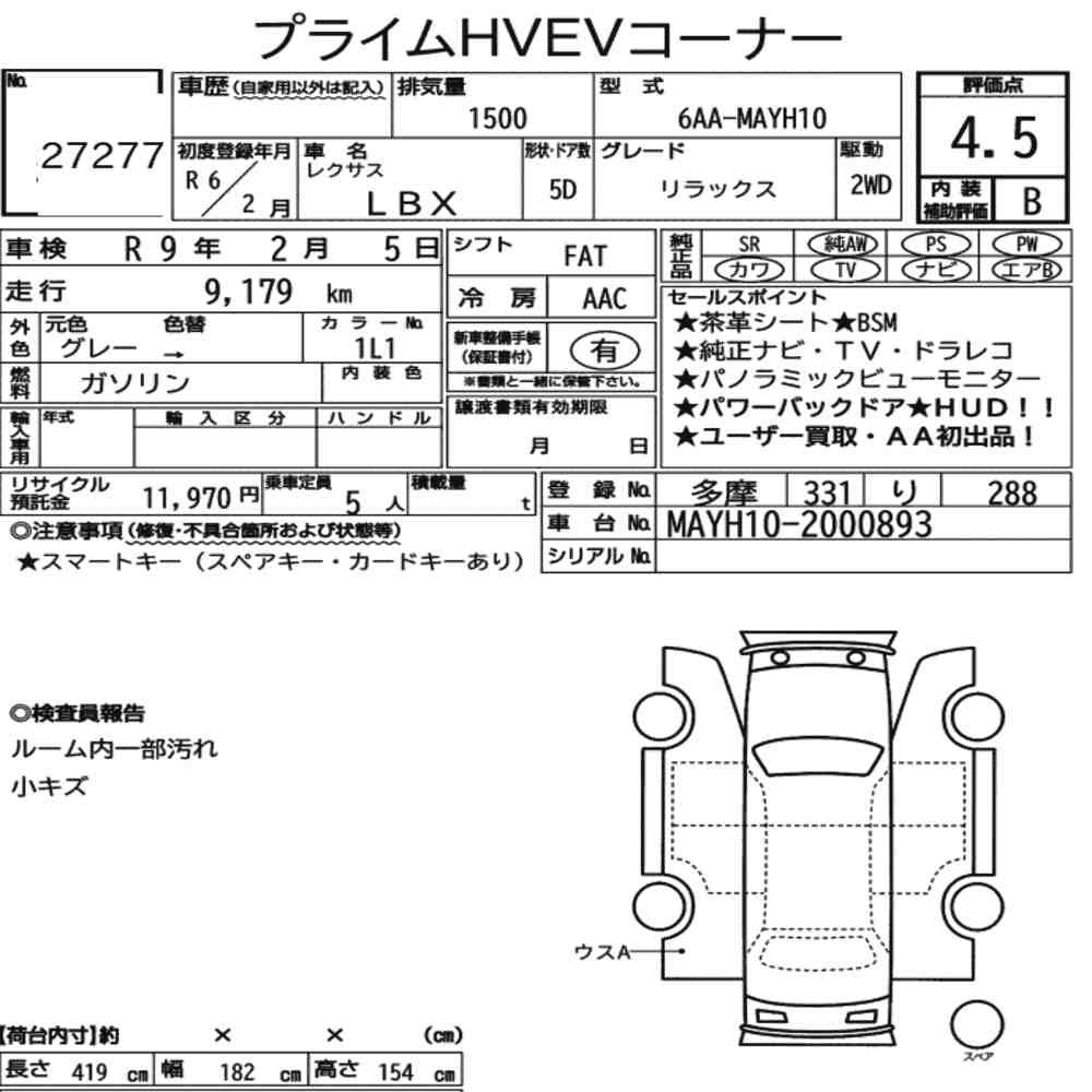 Arkusz aukcyjny — 2024 Lexus LBX Relax