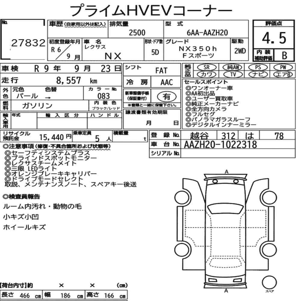Arkusz aukcyjny — 2024 Lexus NX NX350H F Sport