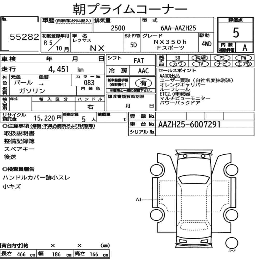Arkusz aukcyjny — 2023 Lexus NX 4WD NX350H F Sport