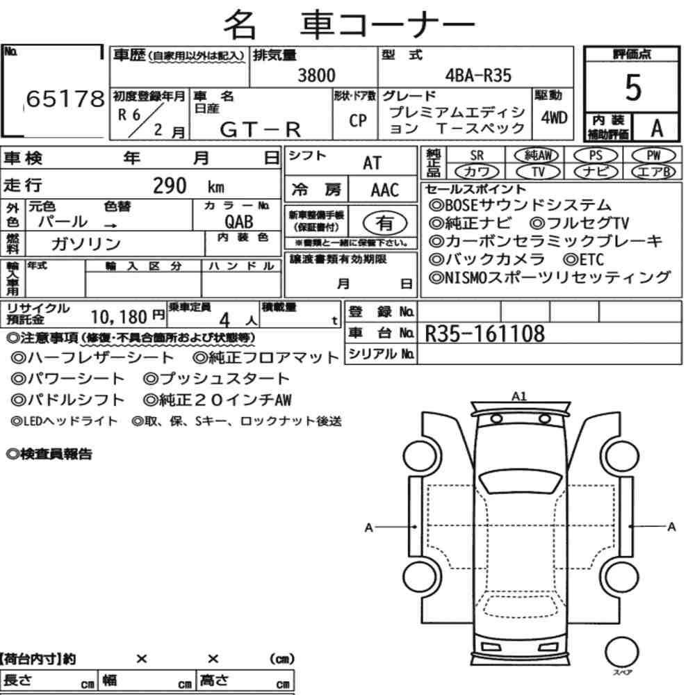 Arkusz aukcyjny — 2024 Nissan GT-R 4WD Premium Edition T-Spec