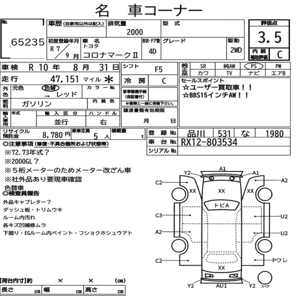 Arkusz aukcyjny — 2025 Overseas Toyota