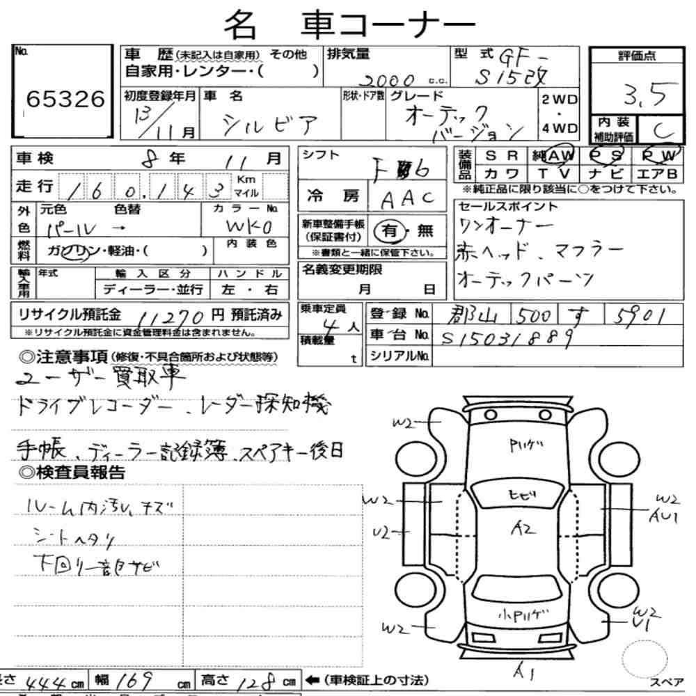 Arkusz aukcyjny — 2001 Nissan Silvia CP Autech Version