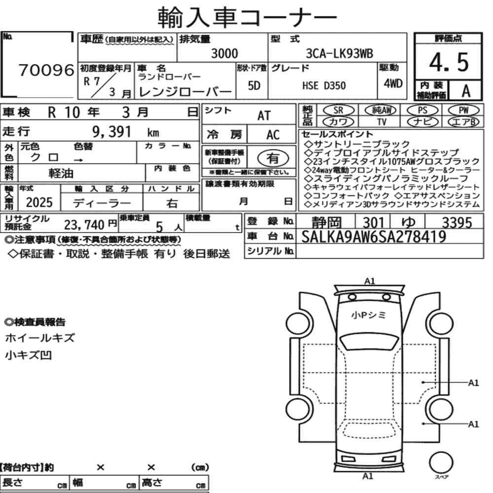 Arkusz aukcyjny — 2025 Land Rover Range Rover 4WD