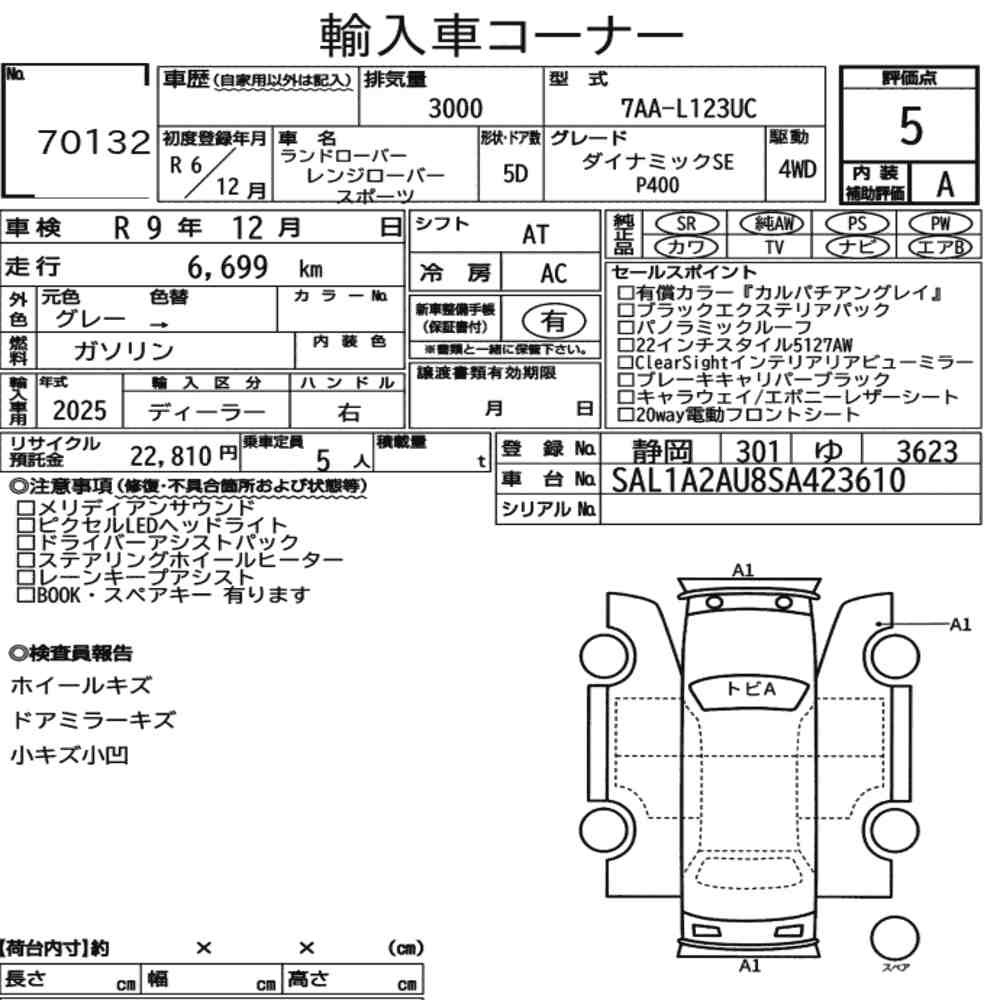 Arkusz aukcyjny — 2024 Land Rover Range Rover Sport 4WD