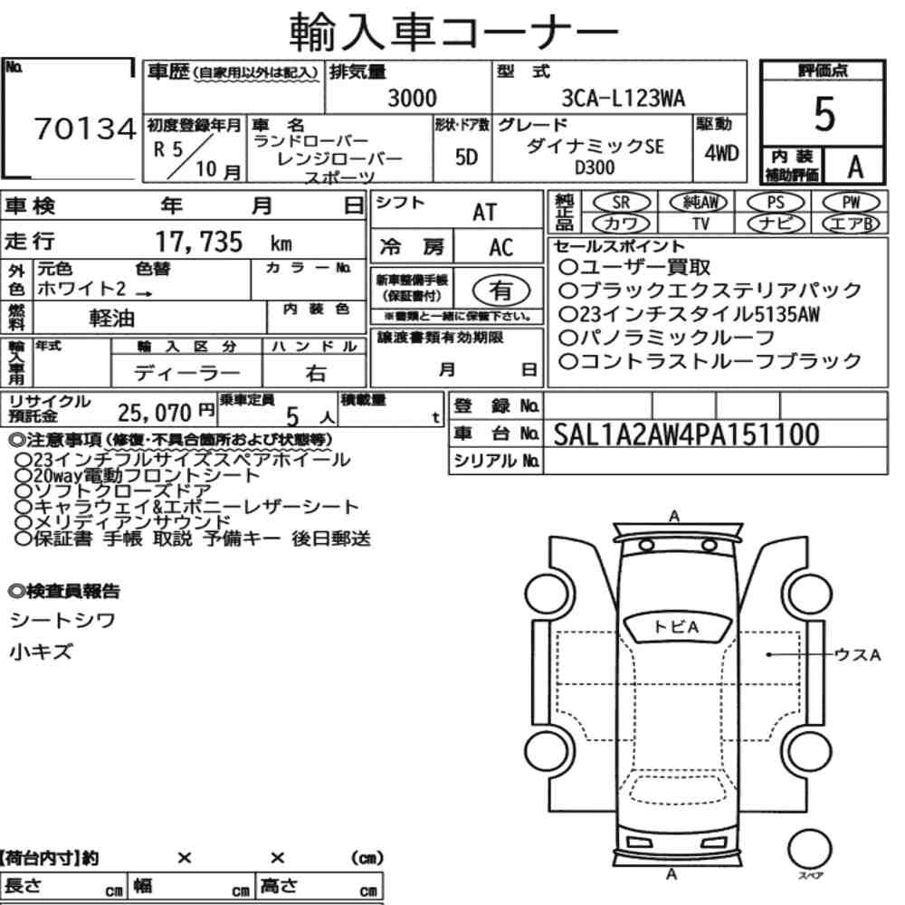Arkusz aukcyjny — 2023 Land Rover Range Rover Sport 4WD
