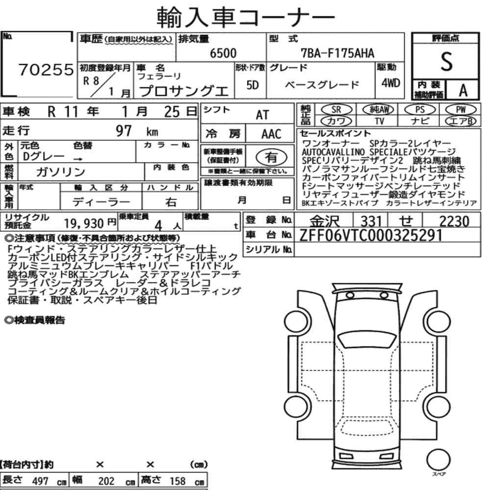 Arkusz aukcyjny — 2026 Ferrari Purosangue 4WD Base Grade