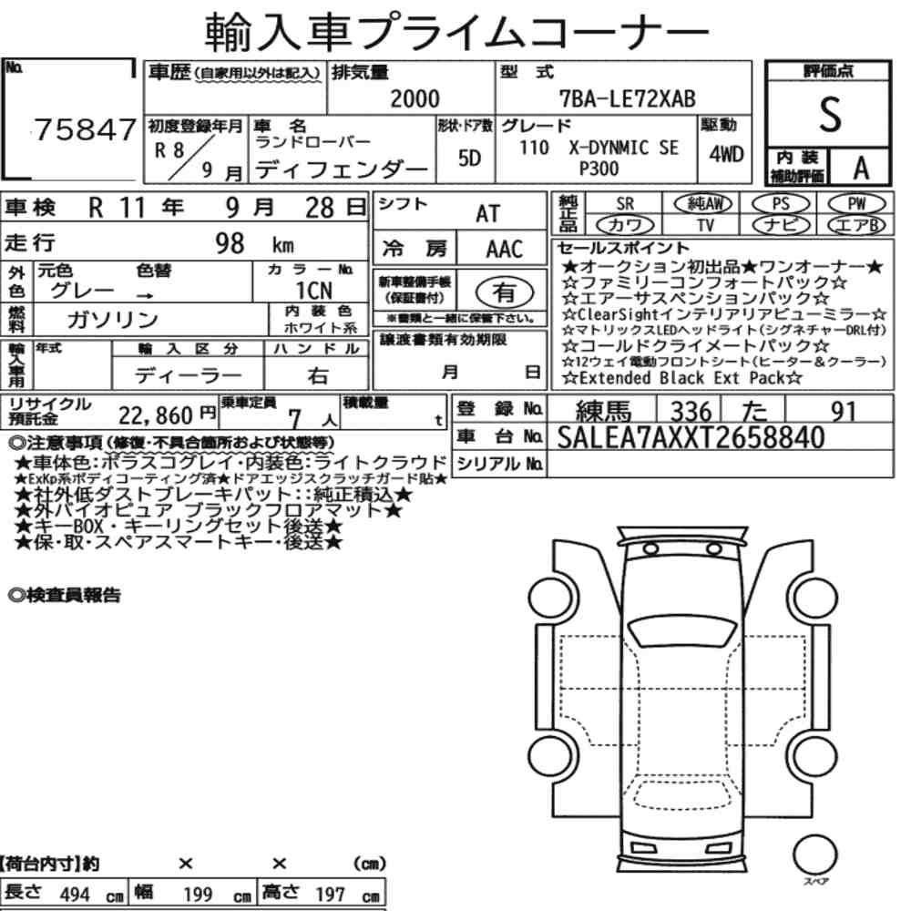 Arkusz aukcyjny — 2026 Land Rover Defender 5D 4WD
