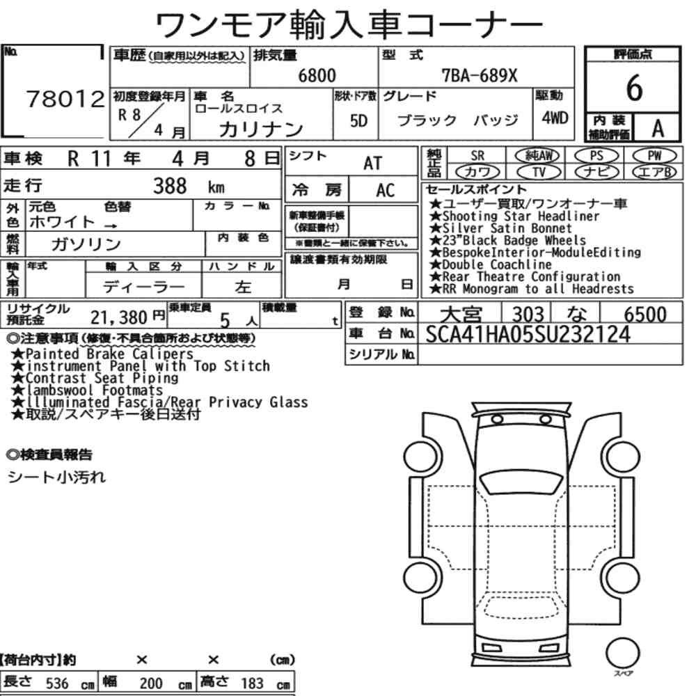 Arkusz aukcyjny — 2026 Rolls-Royce Cullinan 4WD Black Badge