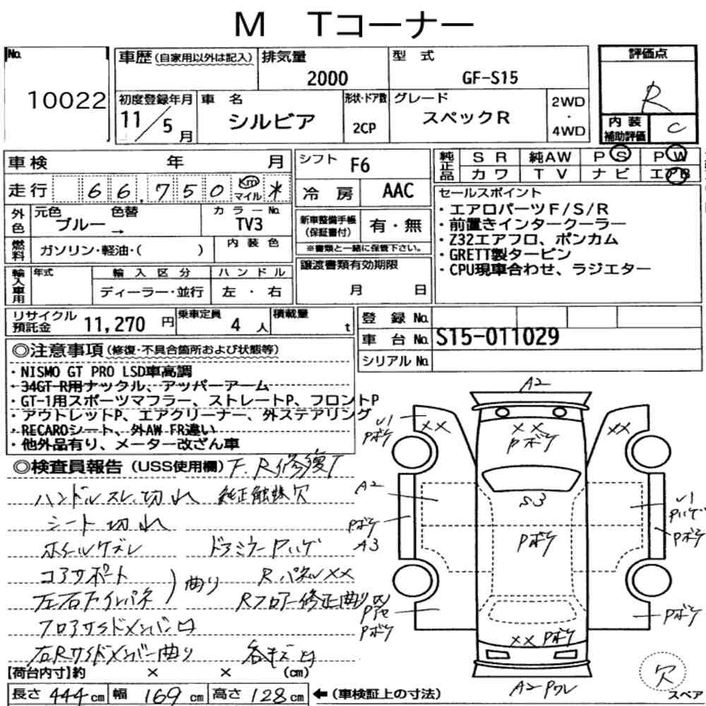 Arkusz aukcyjny — 1999 Nissan Silvia CP Spec.r