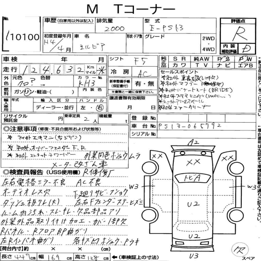 Arkusz aukcyjny — 1992 Nissan Silvia CP