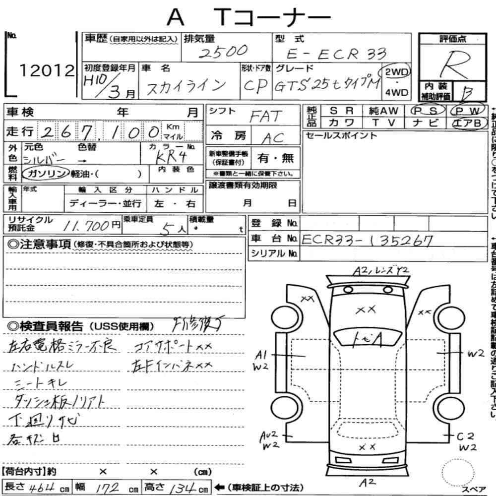 Arkusz aukcyjny — 1998 Nissan Skyline CP GTS25T Type M