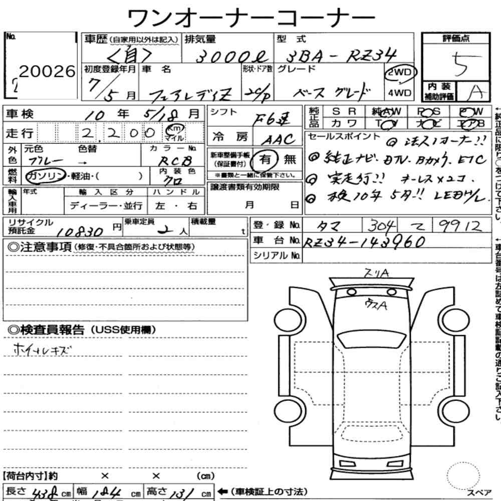 Arkusz aukcyjny — 2025 Nissan Fairlady Z CP Base Grade