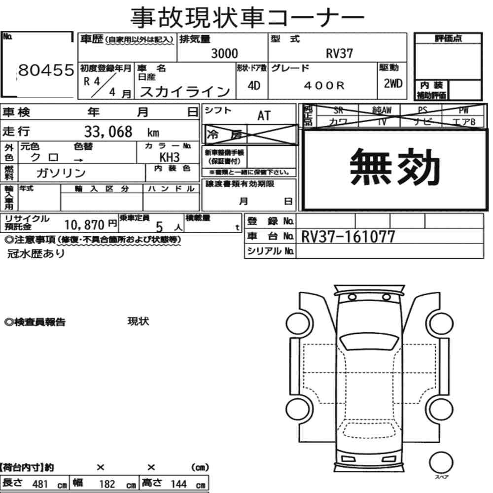 Arkusz aukcyjny — 2022 Nissan Skyline 4D 400R