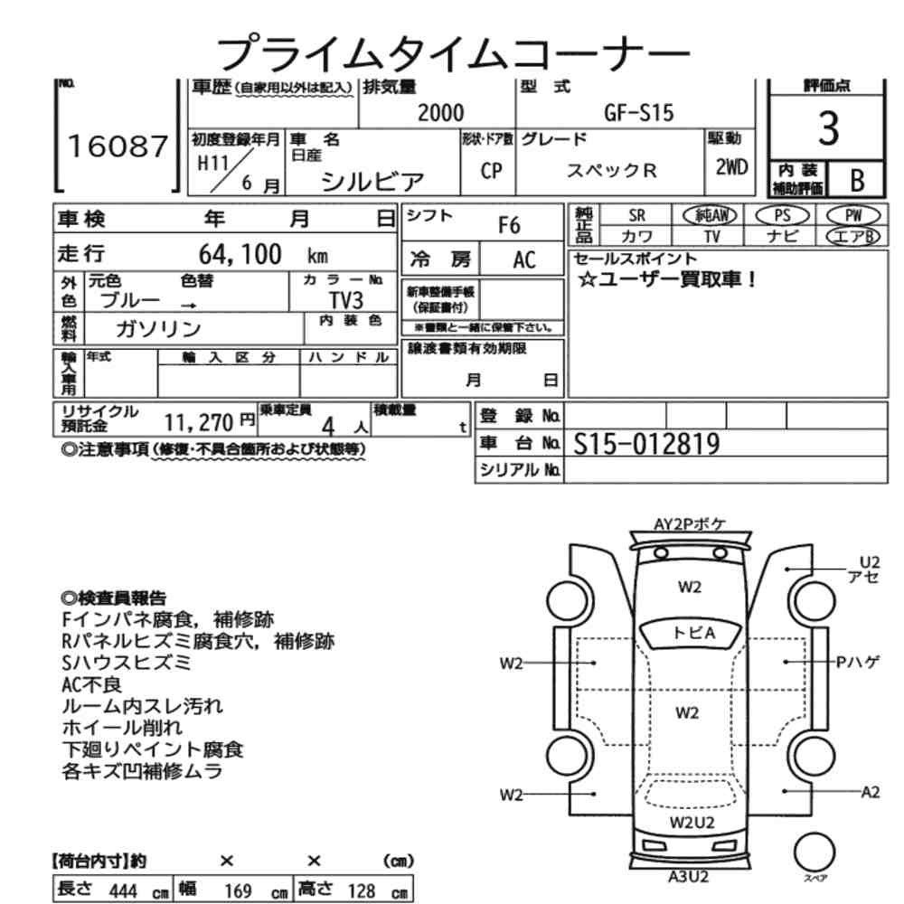 Arkusz aukcyjny — 1999 Nissan Silvia CP Spec.r