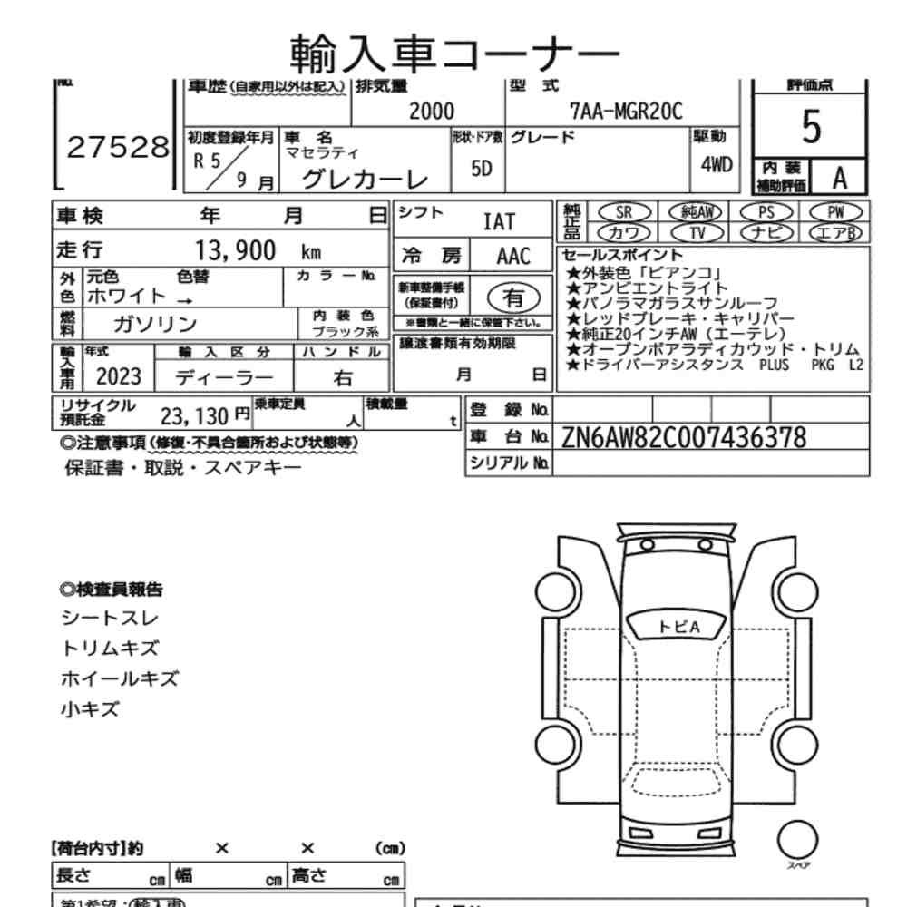 Arkusz aukcyjny — 2023 Maserati Grecale 4WD