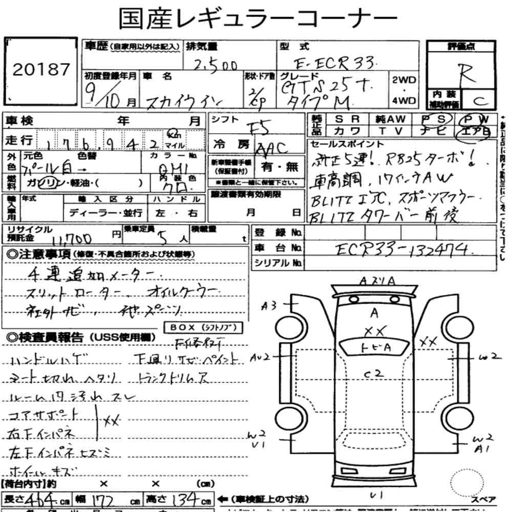 Arkusz aukcyjny — 1997 Nissan Skyline CP GTS25T Type M