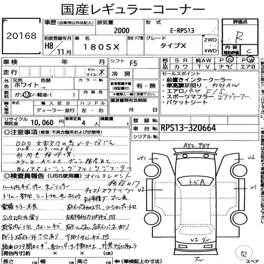Arkusz aukcyjny — 1996 Nissan 180SX Type X