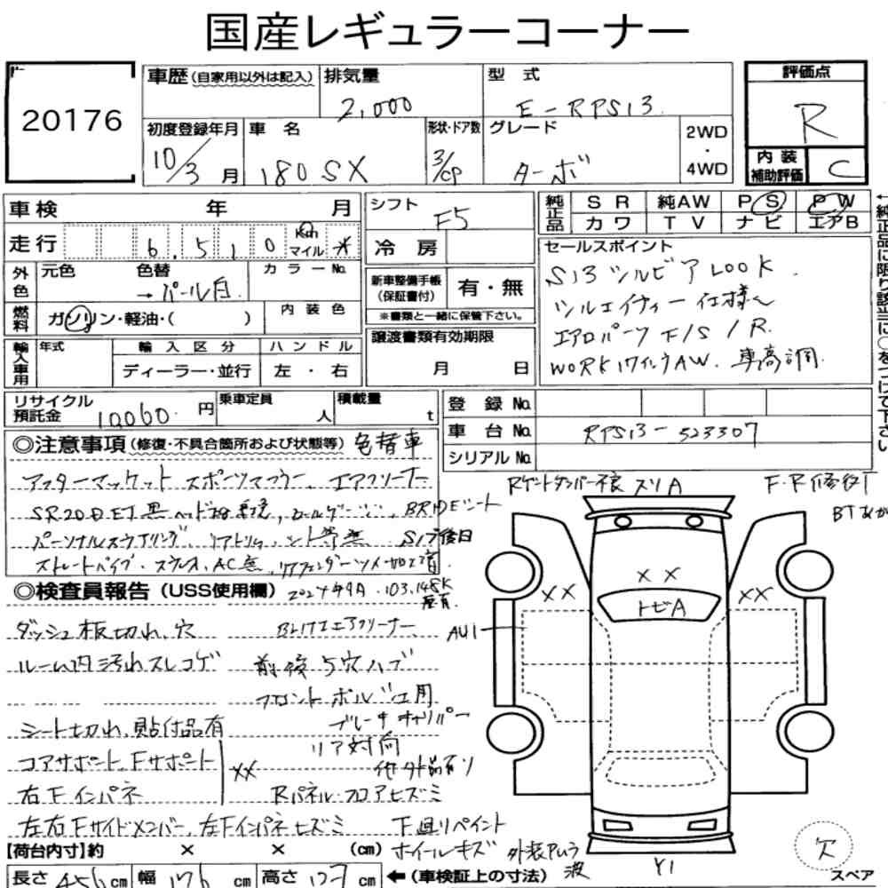 Arkusz aukcyjny — 1998 Nissan 180SX